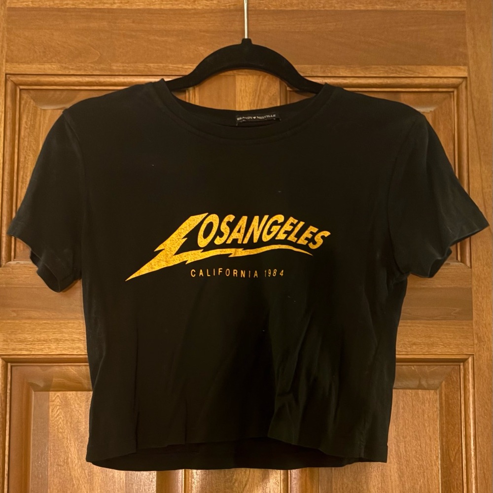 Brandy Melville Black and Yellow Graphic Crop Top